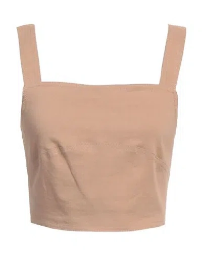 Pinko Woman Top Camel Size 8 Linen, Viscose, Elastane In Beige
