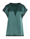 Pinko Cap Sleeves V-neck Sheer Panel Top In Green