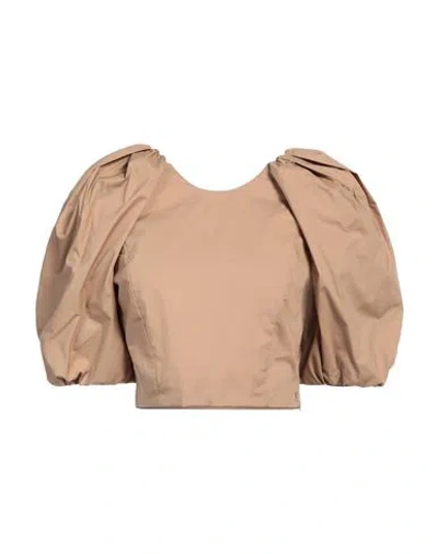 Pinko Woman Top Khaki Size 6 Cotton In Beige