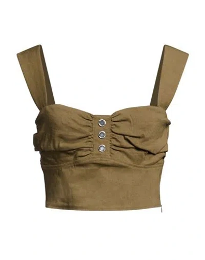 Pinko Woman Top Khaki Size 8 Linen, Viscose, Elastane In Brown
