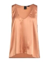 Pinko Woman Top Light Brown Size 10 Silk, Elastane