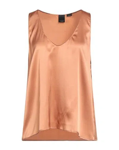 Pinko Woman Top Light Brown Size 10 Silk, Elastane