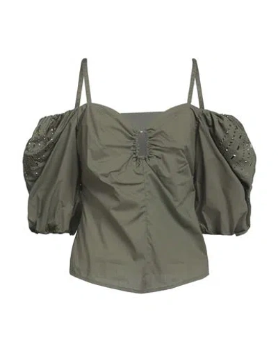 Pinko Woman Top Military Green Size 8 Cotton, Aluminum