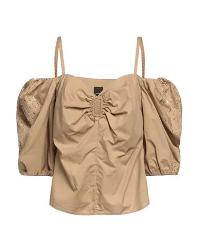 Pinko Woman Top Sand Size 4 Cotton, Aluminum In Beige
