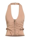 Pinko Woman Top Sand Size L Viscose, Elastane In Brown