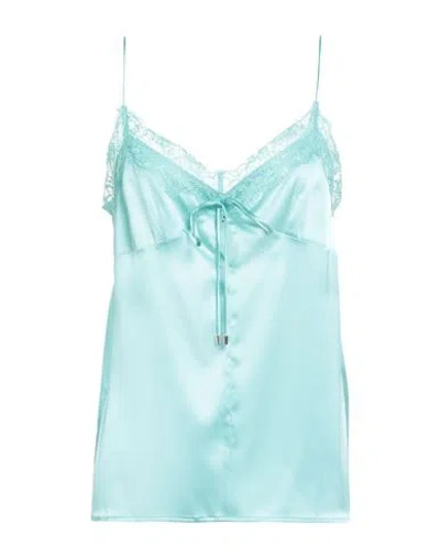 Pinko Woman Top Turquoise Size 8 Silk, Elastane, Polyester In Blue