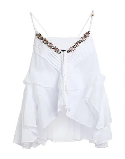 Pinko Woman Top White Size S Cotton, Metal, Glass, Acrylic Resin