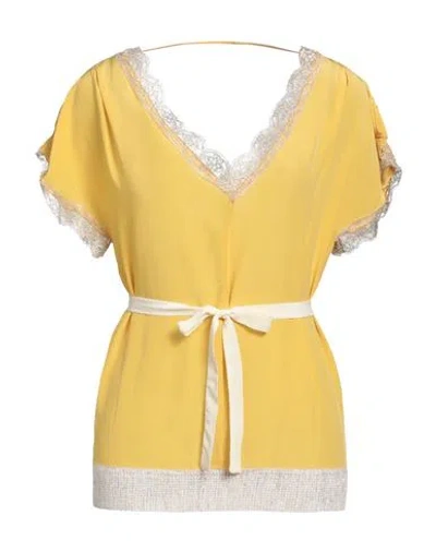 Pinko Woman Top Yellow Size 8 Silk, Polyamide, Polyester, Viscose