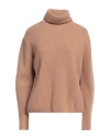 Pinko Woman Turtleneck Camel Size L Wool, Cashmere In Neutral