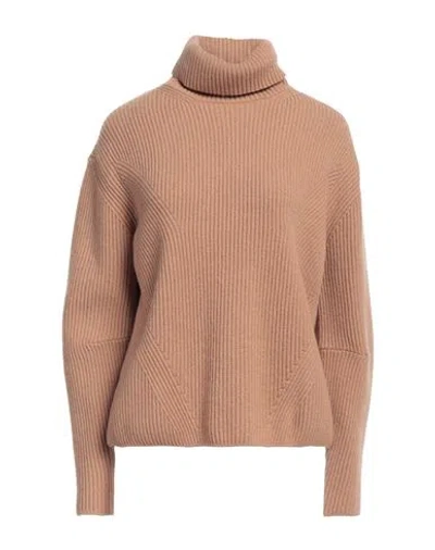 Pinko Woman Turtleneck Camel Size L Wool, Cashmere In Neutral