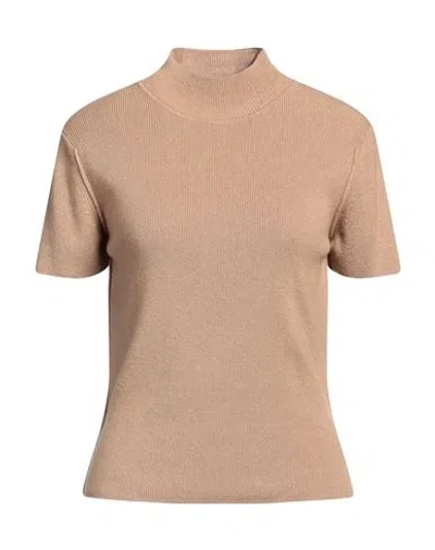 Pinko Woman Turtleneck Camel Size L Wool, Viscose, Polyamide, Cashmere In Beige