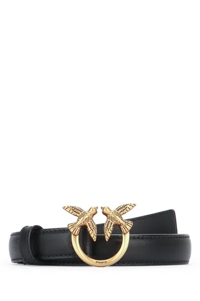 Pinko Women's 100% Leather Belt In Neroantiquegold