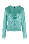 Pinko Twist-detail Silk Blouse In Green