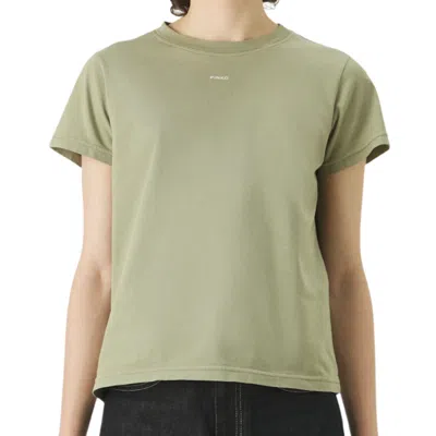 Pinko Women's Basic Green T-shirt In Cotton Round Neck With Front Logo