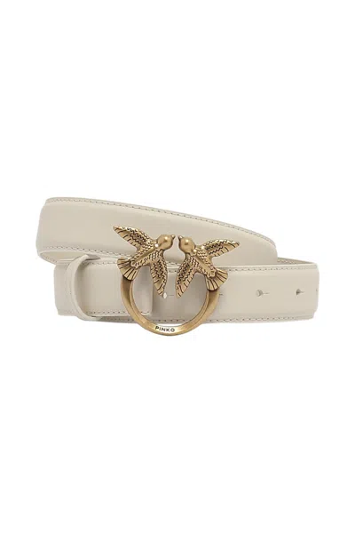 Pinko Love Berry Leather Belt In White
