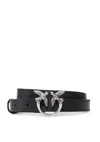Pinko Love Bird Buckle Belt In Nero Argento Nero