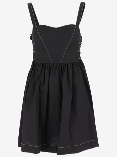 Pinko Black Lace-up Cotton Minidress