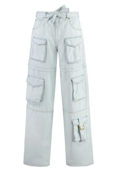 Pinko Light Blue Cargo Pants With Matching Belt In Cotton Woman