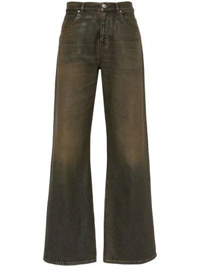 PINKO WOMEN'S BROWN WASHED DENIM STRAIGHT LEG JEANS