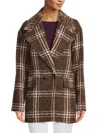 Pinko Double-breasted Check Coat In Brown Polyester In Brown White