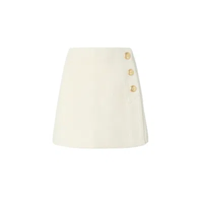 Pinko Wrap-style High-waisted Tweed Miniskirt With Gold-tone Buttons In Neutral