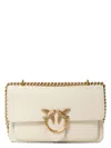 Pinko Leather Shoulder Bag With Love Birds Diamond Cut Buckle In White