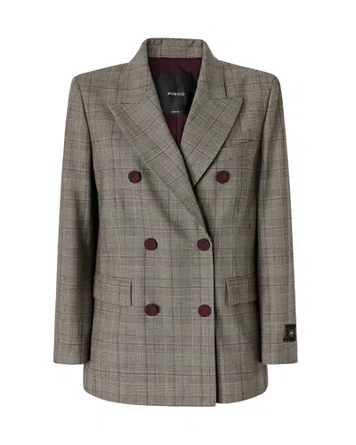 Pinko Women's Double-breasted Plaid Blazer In Beige/bordeaux/nero