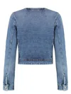 Pinko Blue Cropped Jacket With Patch Pockets On The Front In Denim