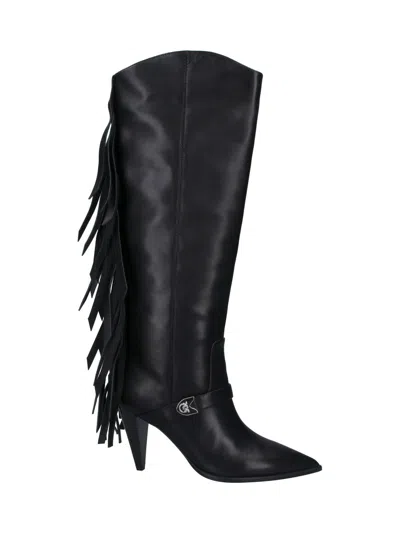 Pinko Women's Fringe High Heel Knee-high Boots In Black