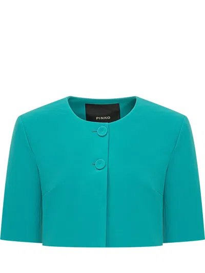 Pinko Green Round Neck Crop Jacket In Gray