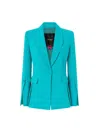 Pinko Green Solid Notched Lapel Blazer In Green