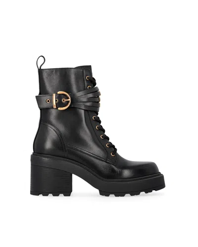 Pinko Women's Leather Lace-up Combat Ankle Boots In Nero