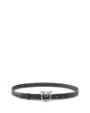 Pinko Logo Birds Leather Belt In Black/old Silver