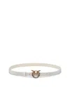 Pinko Thin Belt With Rhinestone And Love Birds Buckle 2cm In White/ Antique Gold