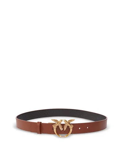 PINKO WOMEN'S LOVE BERRY H3 BROWN LEATHER BELT