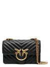 Pinko Chevron-pattern Quilted Shoulder Bag With Gold-tone Bird Clasp In Black