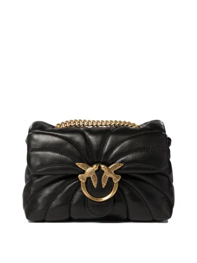 Pinko Mini Quilted Butterfly Love Bag Crossbody In Nappa Leather In Black-antique Gold
