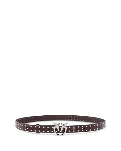 Pinko - Ceinture Cloutée En Cuir Brillant Avec Boucle Love Birds 2 Cm - Xs In Brown