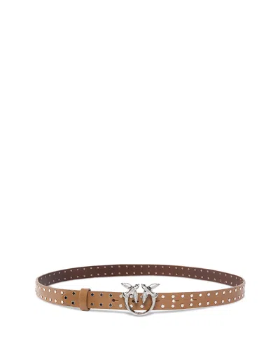 Pinko - Ceinture Cloutée En Cuir Brillant Avec Boucle Love Birds 2 Cm - Xs In Gold