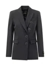 Pinko Navy Solid Notched Lapel Blazer In Gray