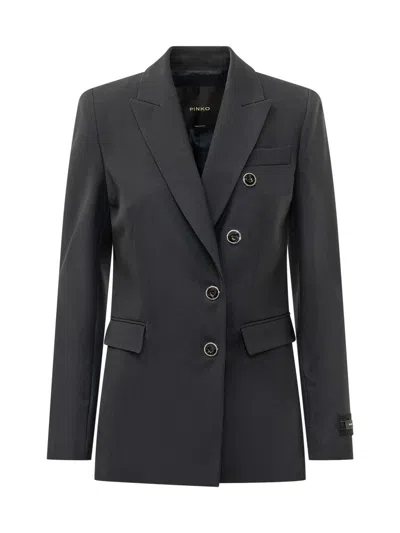 Pinko Navy Solid Notched Lapel Blazer In Gray