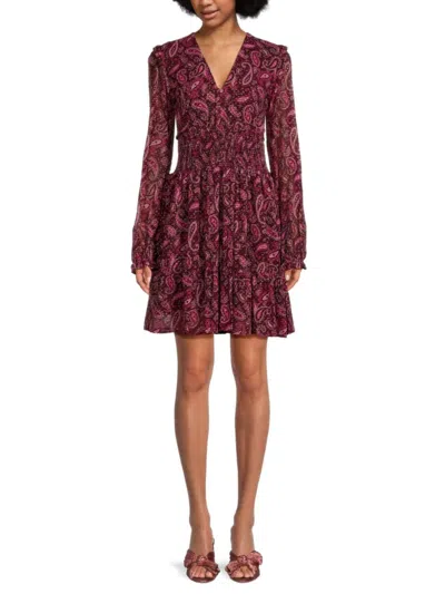 Pinko Women's Paisley Long Sleeve A Line Dress In Pink Multicolor