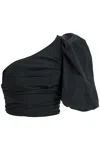 Pinko 'magnanina' Black One Shoulder Top With Ruffle Details In Techn Fabric Woman In Black