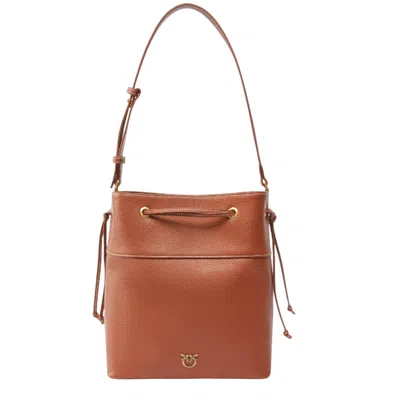 PINKO WOMEN SHOULDER BAGS PINKO - CLASSIC LEATHER BUCKET - BROWN