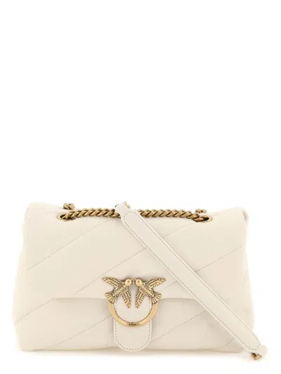 Pinko Women's Silk Leather Shoulder Bag With Golden Chain In White