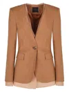 Pinko Tailored Brown Blazer With Satin Finish And Structured Shoulders In Brown