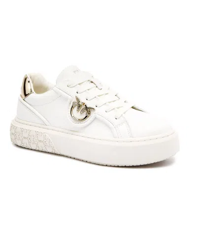 Pinko Yoko White Sneakers With Love Birds Logo Plaque And Contrasting Heel In Leather Blend Woman