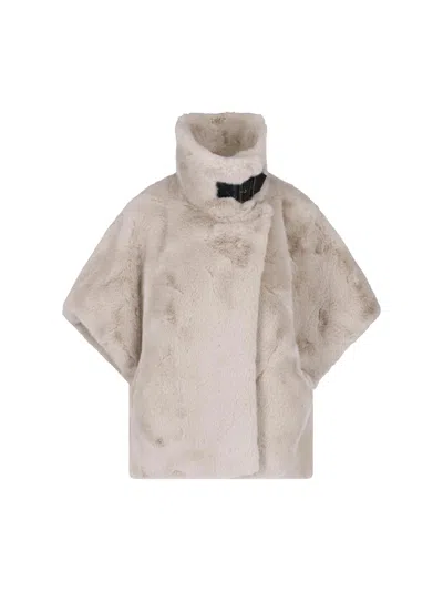 Pinko Beige Belted High Collar Faux Fur Jacket In Neutral