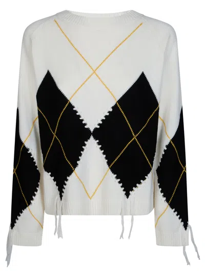 Pinko Argyle Knit Crew Neck Long Sleeve Sweater In Animal Print