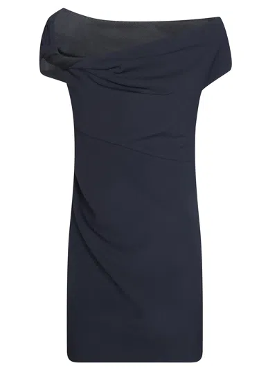 Pinko Carasino Technical Crepe Off-shoulder Mini Dress In Blue
